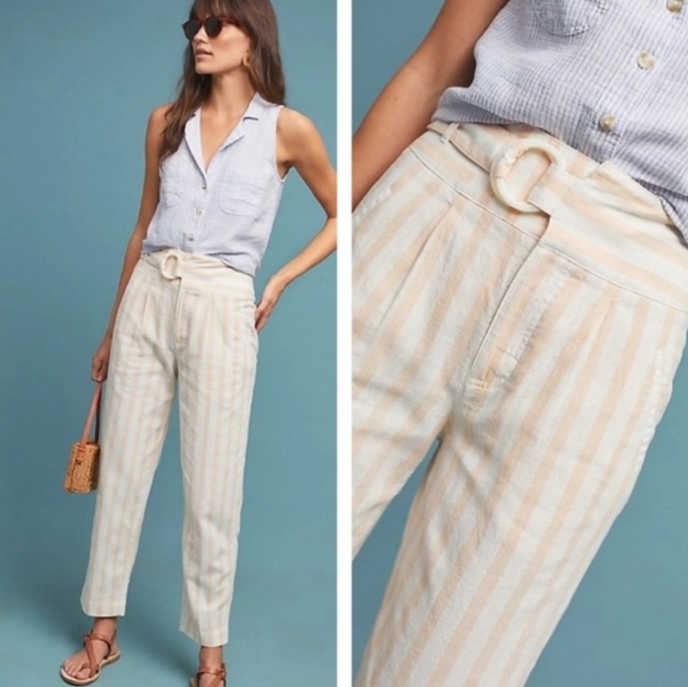 Anthropologie Oasis Striped Linen-Blend Pants